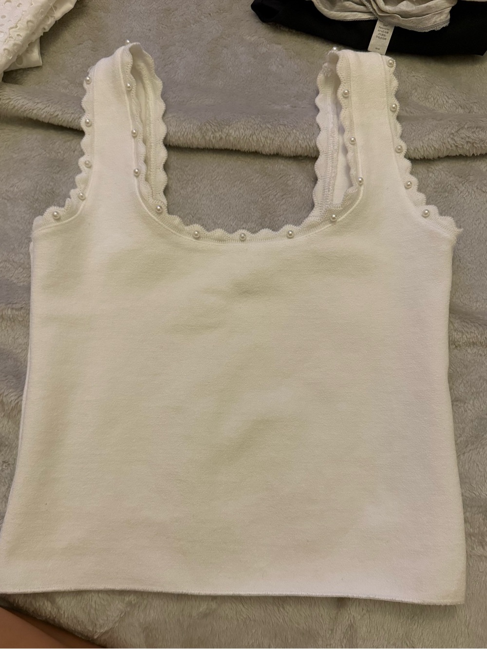 Pearl-Trim Square Neck White Tank Top